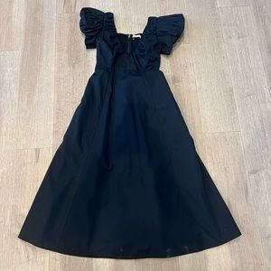 Abercrombie & Fitch puff sleeve plunge midi dress, black, xs petite